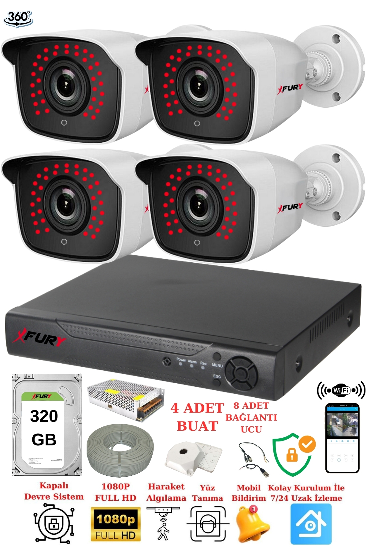 FURY%204%20Kameralı%205mp%203.6mm%20Lens%202mp%20Görüntü%2036%20Led%20Gece%20Görüşlü%20FullHd%20Güvenlik%20Kamerası%202236%20320GB