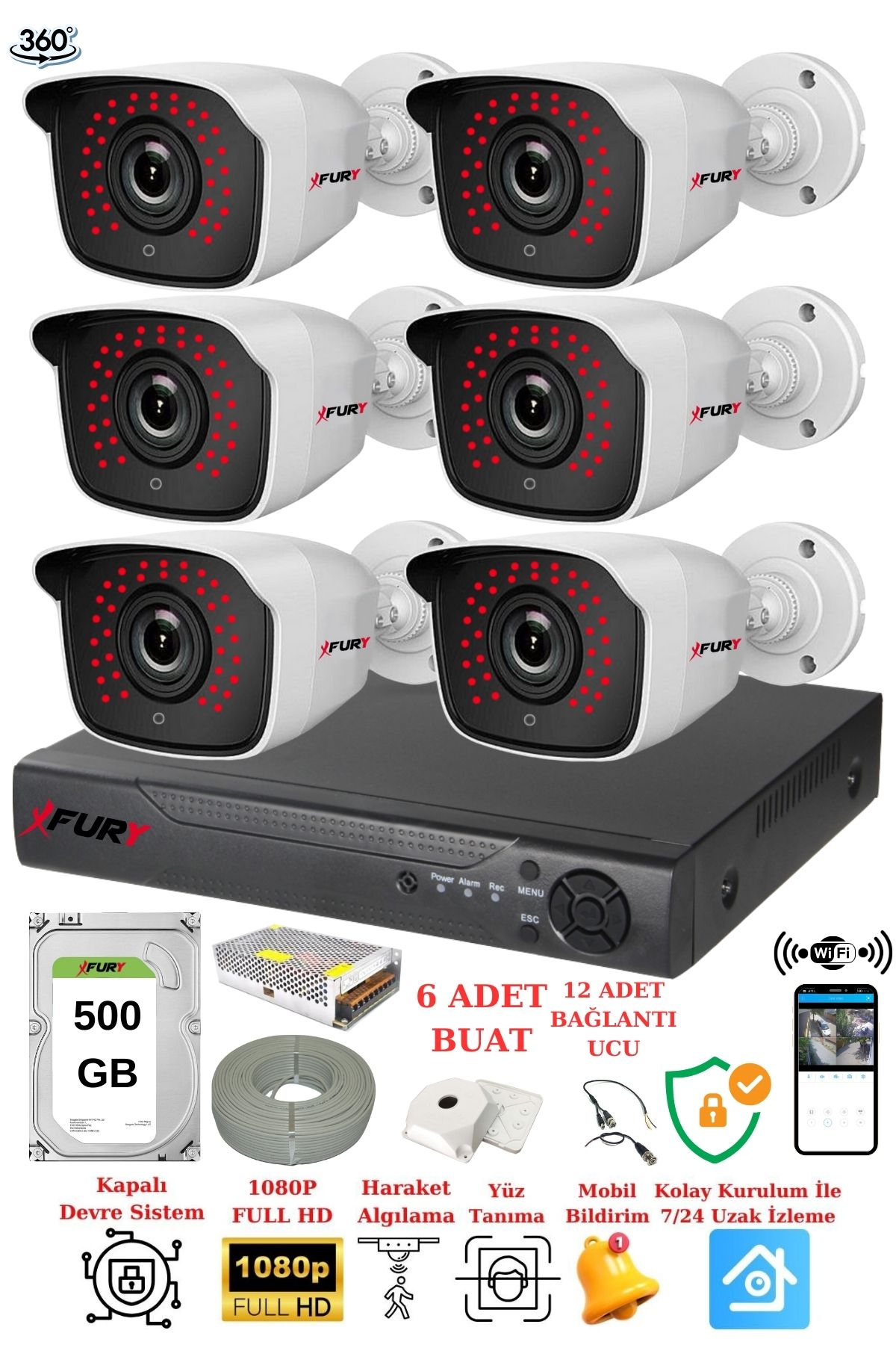 FURY%206%20Kameralı%205mp%203.6mm%20Lens%202mp%20Görüntü%2036%20Led%20Gece%20Görüşlü%20Full%20Hd%20Güvenlik%20Kamerası%202236%20500%20GB