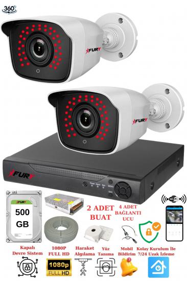 FURY 2 Kameralı 5mp 3.6mm Lens 2mp Görüntü 36 Led Gece Görüşlü Full Hd Güvenlik Kamerası 2236 500GB