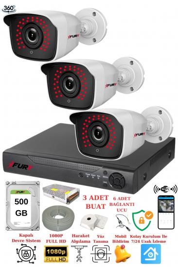 FURY 3 Kameralı 5mp 3.6mm Lens 2mp Görüntü 36 Led Gece Görüşlü FullHd Güvenlik Kamerası 2236 500 GB