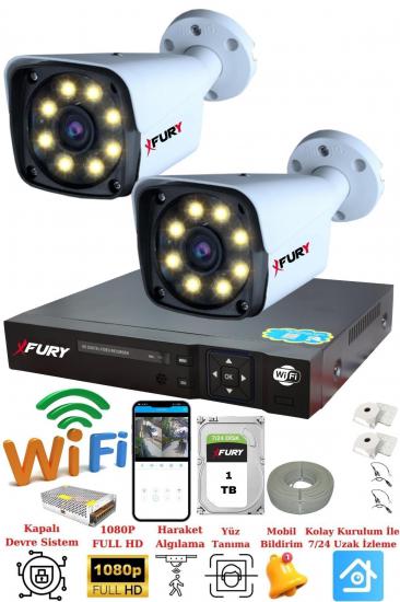 FURY 2 Kameralı 5mp Lensli 1080p 2mp Color Görüntü 8 Warm Led Gece Görüşlü FullHd Güvenlik Kamera Sistemi 1TB