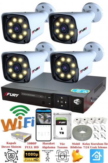 FURY 4 Kameralı 5mp Lensli 1080p 2mp Color Görüntü 8 Warm Led Gece Görüşlü FullHd Güvenlik Kamera Sistemi 1TB