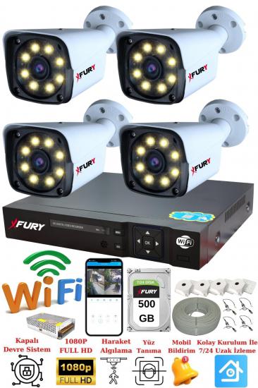 FURY 4 Kameralı 5mp Lens 1080p 2mp Color Görüntü 8 Warm Led Gece Görüş FullHd Güvenlik Kamera 5520W 500GB