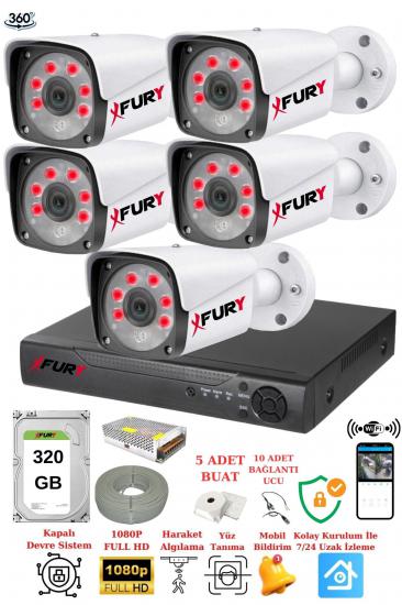 FURY 5 Kameralı 5mp Lensli 1080p 2mp Görüntü 6 Atom Gece Görüşlü Fullhd Güvenlik Kamerası 5520A 320gb