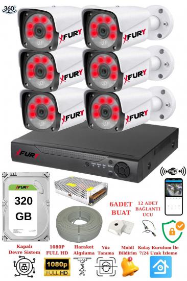 FURY 6 Kameralı 5mp Lensli 1080p 2mp Görüntü 6 Atom Gece Görüşlü Fullhd Güvenlik Kamerası 5520A 320gb