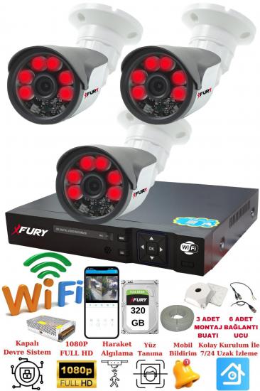 FURY 3 Kameralı 5mp Lensli 1080P 2mp Görüntü 6 Atom Gece Görüşlü FullHd Güvenlik Kamerası Sistemi 320GB