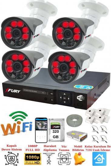 FURY 4 Kameralı 5mp Lensli 1080p 2mp Görüntü 6 Atom Gece Görüşlü Full Hd Güvenlik Kamerası Sistemi 320GB
