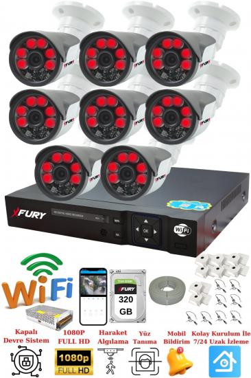 FURY 8 Kameralı 5mp Lensli 1080P 2mp Görüntü 6 Atom Gece Görüşlü Full HD Güvenlik Kamerası Sistemi 320GB